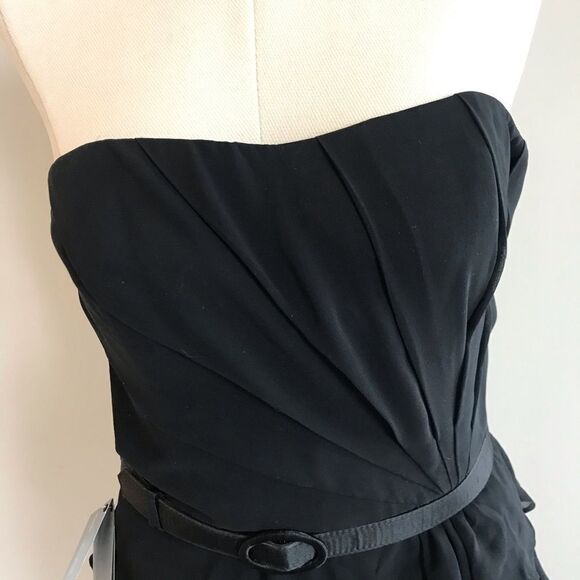 WHBMÂ Strapless BeltedâRuffle Chiffon Cocktail Party Dressâ Black 2âNWT - Picture 3 of 8